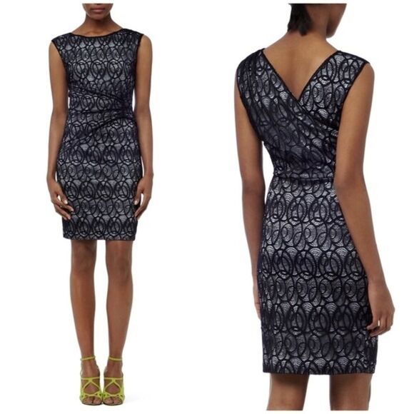 REISS | alma fitted lace dress with v-neck back and cool blue lining size 2 - Picture 1 of 5